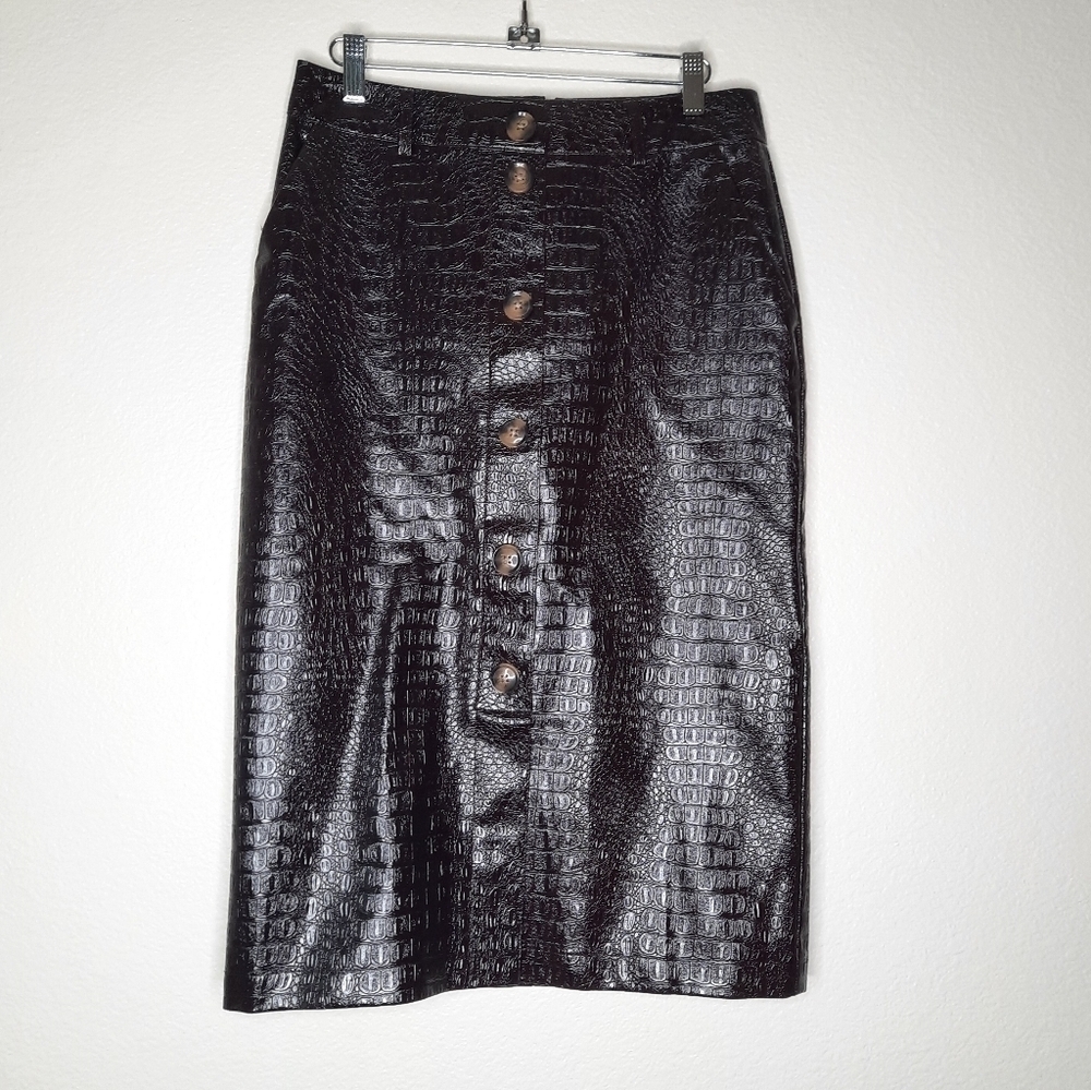 Rachel Comey X Target Brown Crock Faux Leather Pencil Skirt 6 - Picture 4 of 7